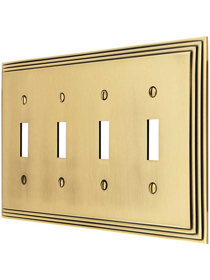 Mid-Century Toggle Switch Plate - Quad Gang in Antique Brass.